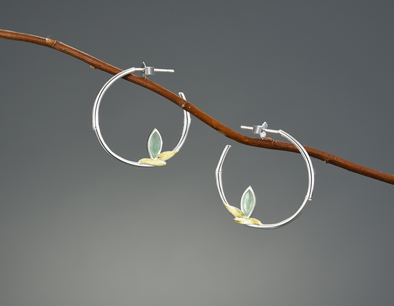 Bamboo Leaves Round Hoop Earrings