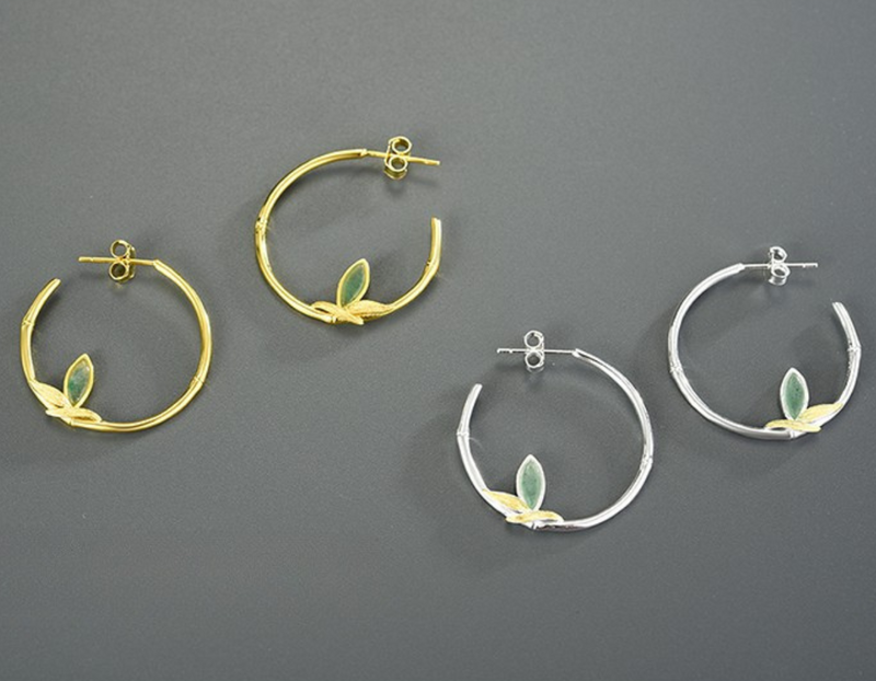 Bamboo Leaves Round Hoop Earrings