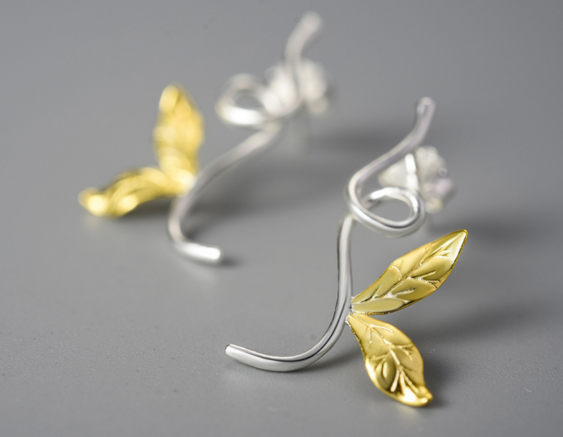 Asymmetrical Branch Leaves Dangle Earrings