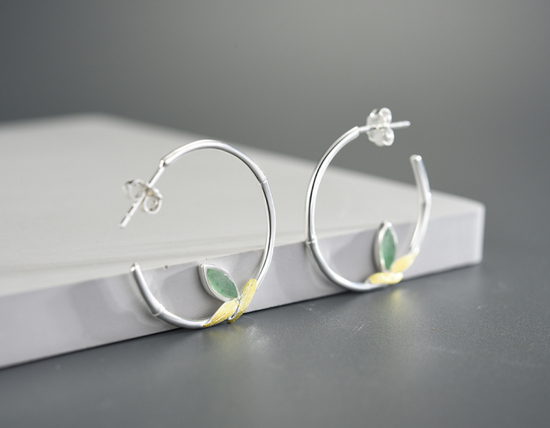 Bamboo Leaves Round Hoop Earrings