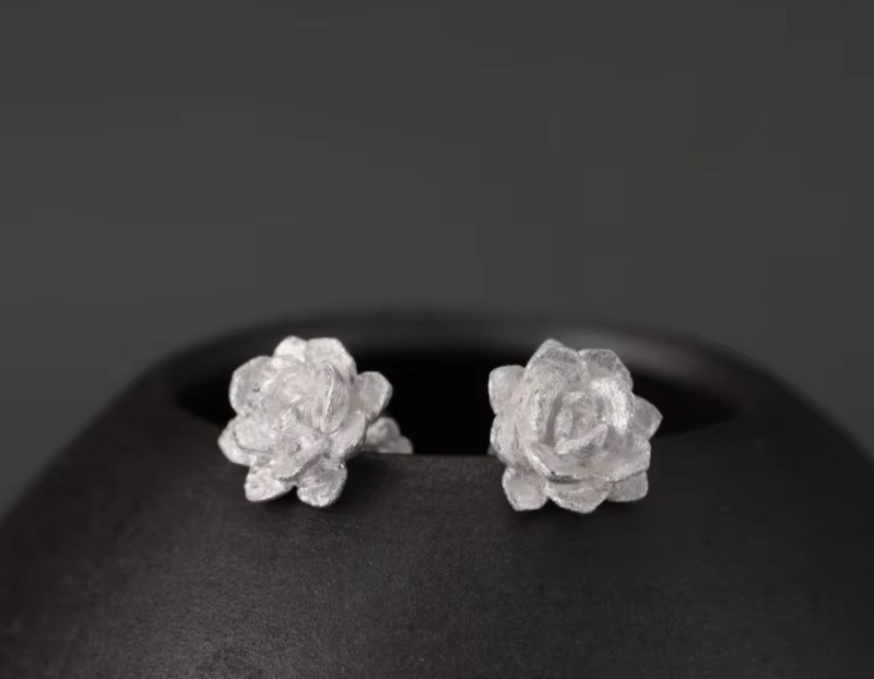 succulent stud earrings Succulent Plant Stud Earrings Silver / CHINA