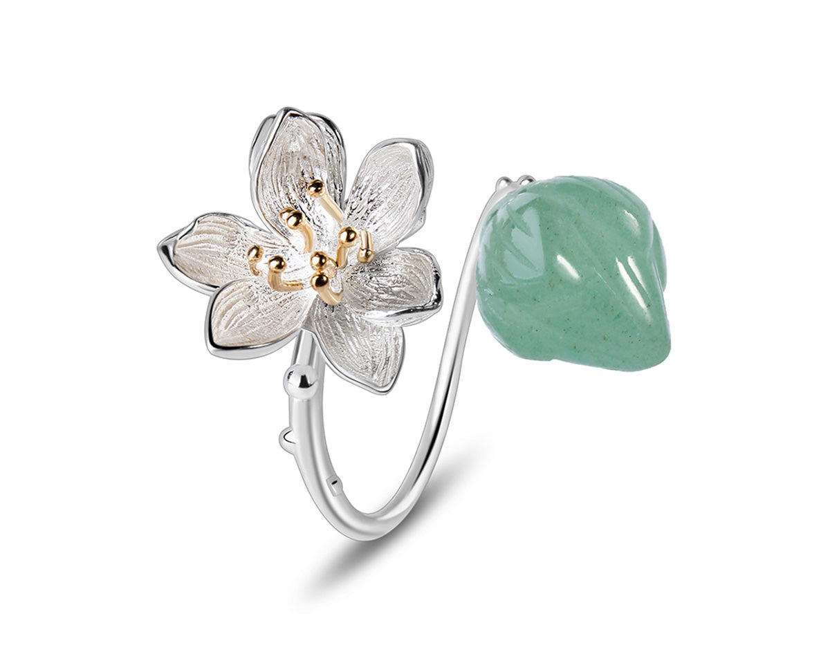 Lotus Fun 925 Sterling Silver Lapis Gemstone Redbud Flower Open Ring - Handmade Adjustable Size - View #10