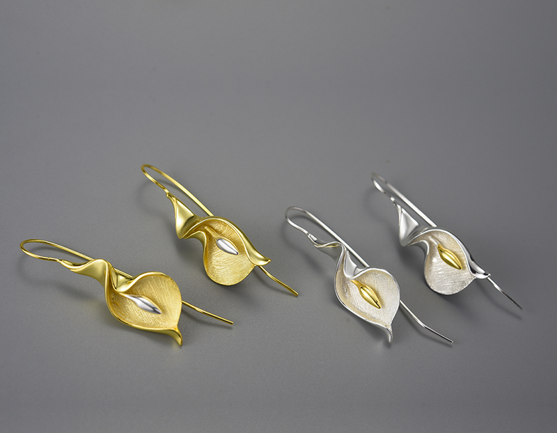 lily flower drop earrings Sterling Silver | Calla Lily Flower Dangle Earrings