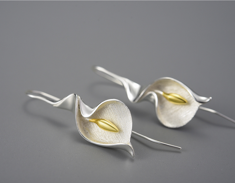 Silver Calla Sterling Silver | Calla Lily Flower Dangle Earrings - Lotus Fun