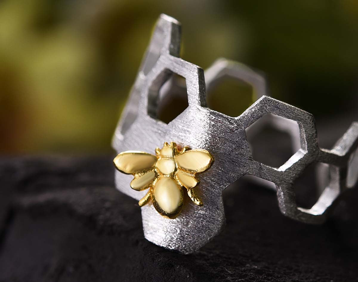 Sterling Silver Honeycomb Ring - Lotus Fun