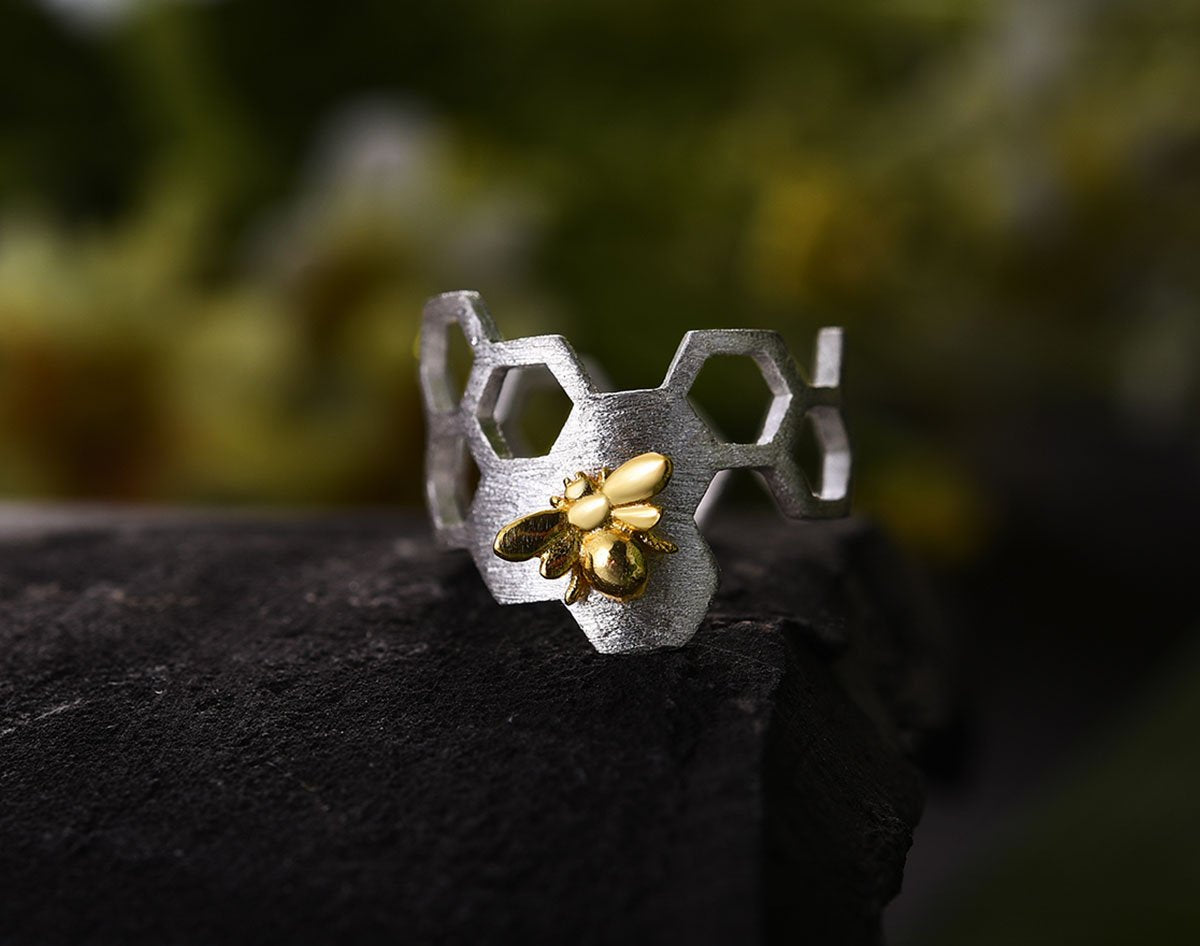 Sterling Silver Honeycomb Ring - Lotus Fun
