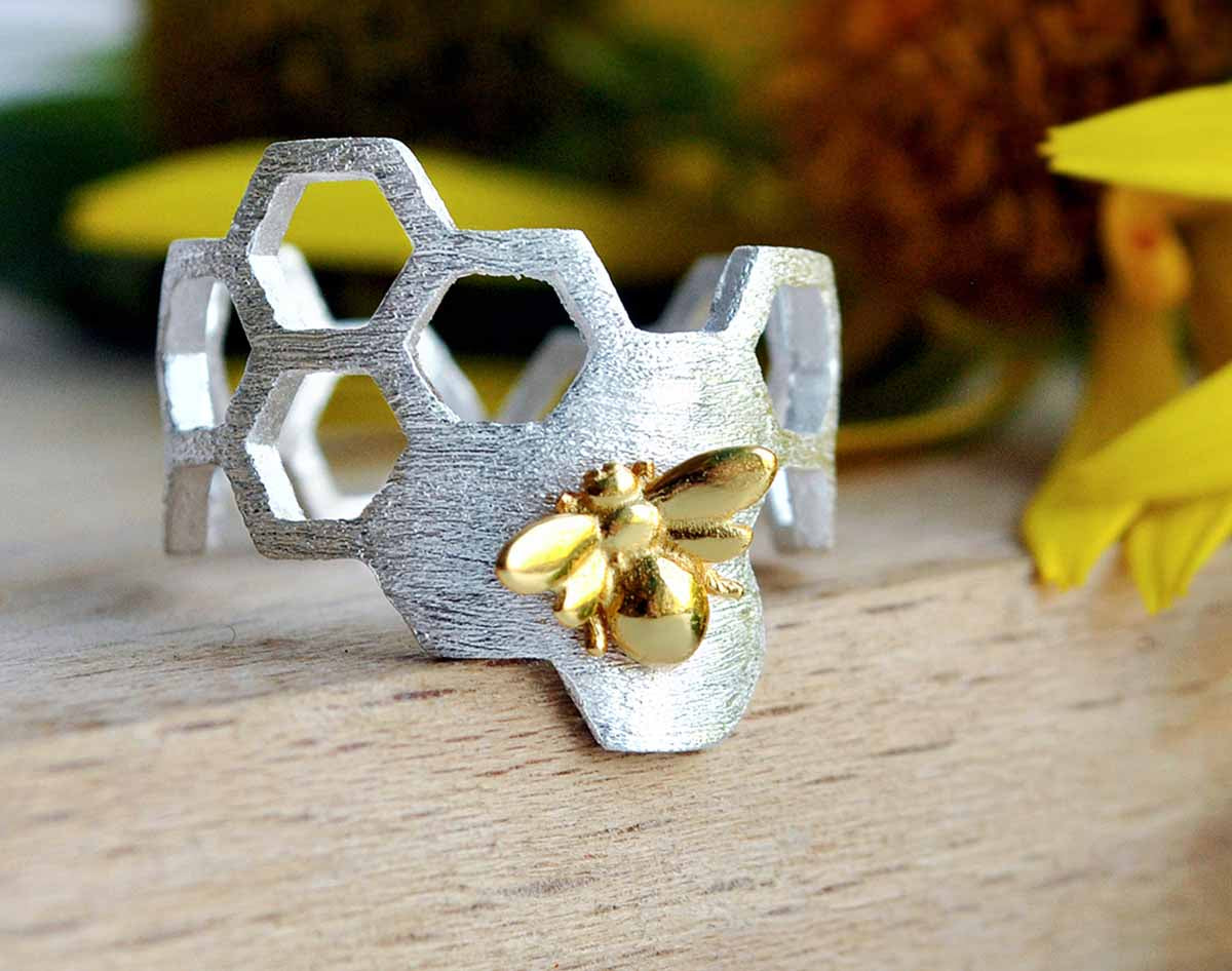 Sterling Silver Honeycomb Ring - Lotus Fun