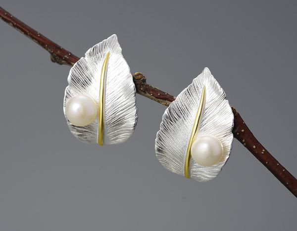 Pearl Leaf Stud Earrings