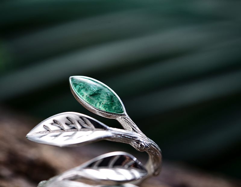 Sterling Silver Leaf Ring - .925 Solid Silver, Choose Your Color, Durable & Timeless