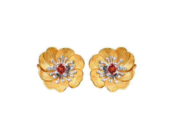 Blooming Anemone Flower Stud Earring