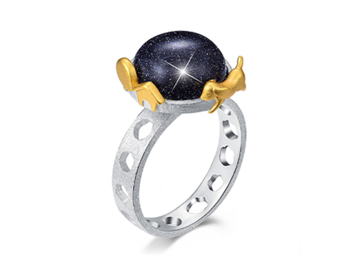 Sterling Silver | Rotatable Dog's Escape Ring - Lotus Fun