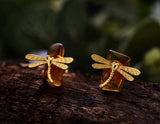 Amber Dragonfly Earring - Lotus Fun