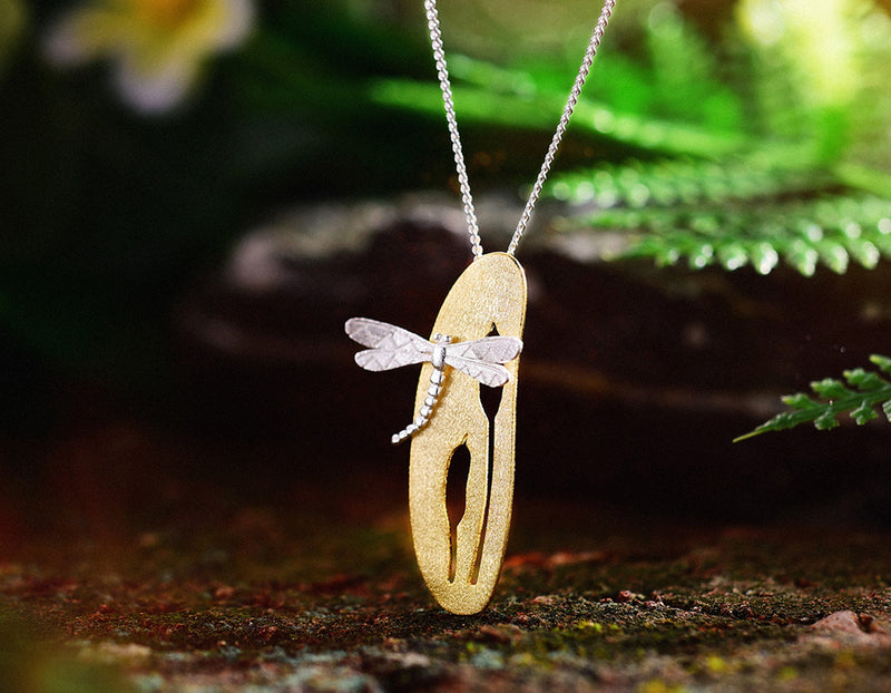 Dragonfly Upon Grass Flower Pendant