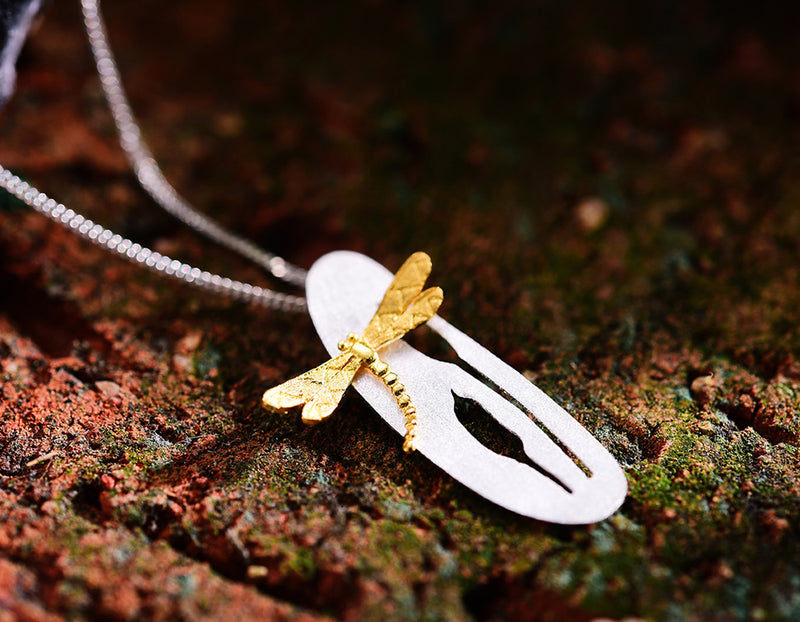 Dragonfly Upon Grass Flower Pendant
