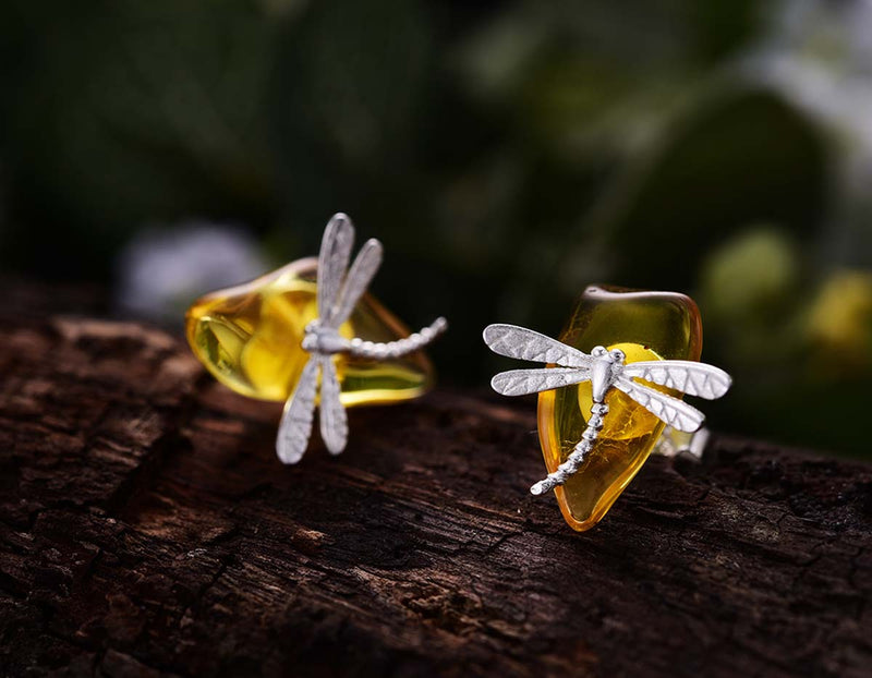 Amber Dragonfly Earring - Lotus Fun