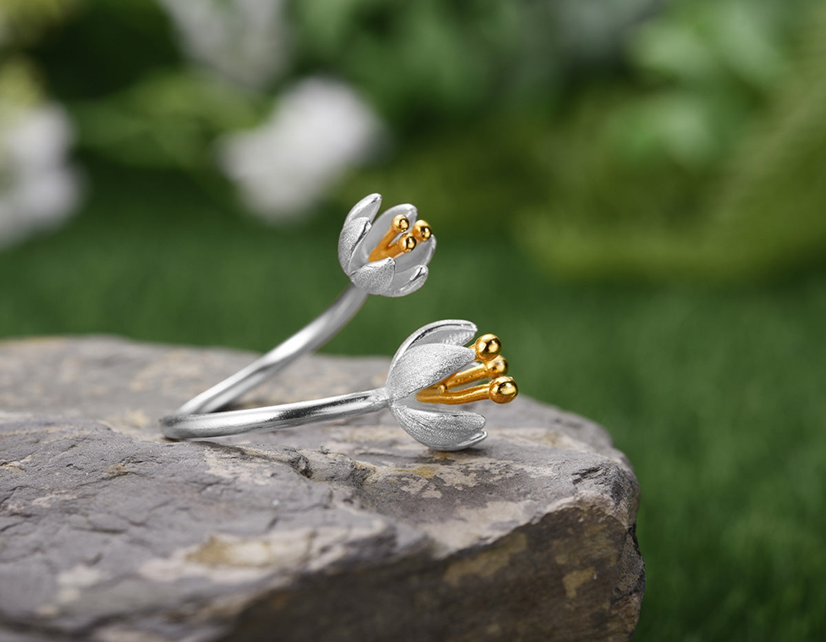Fresh Flower Rings Sterling Silver | Fresh Blooming Flower Ring - Lotus Fun