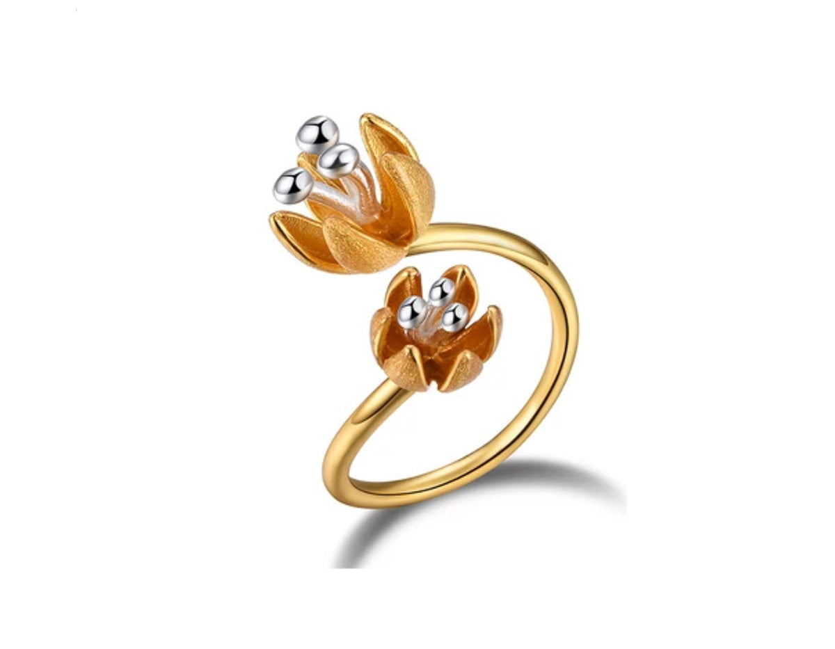 Fresh Flower Rings Sterling Silver | Fresh Blooming Flower Ring - Lotus Fun