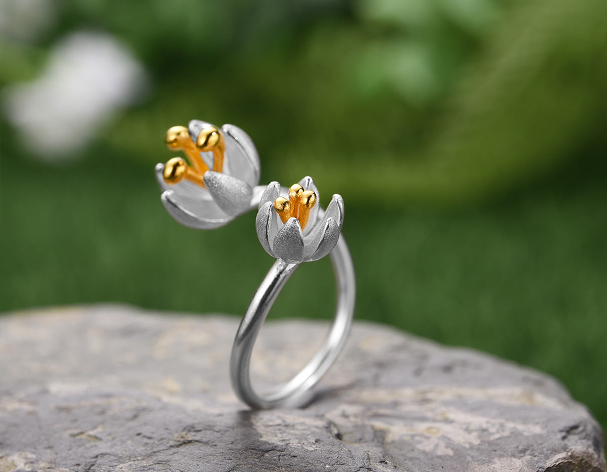 Fresh Flower Rings Sterling Silver | Fresh Blooming Flower Ring - Lotus Fun