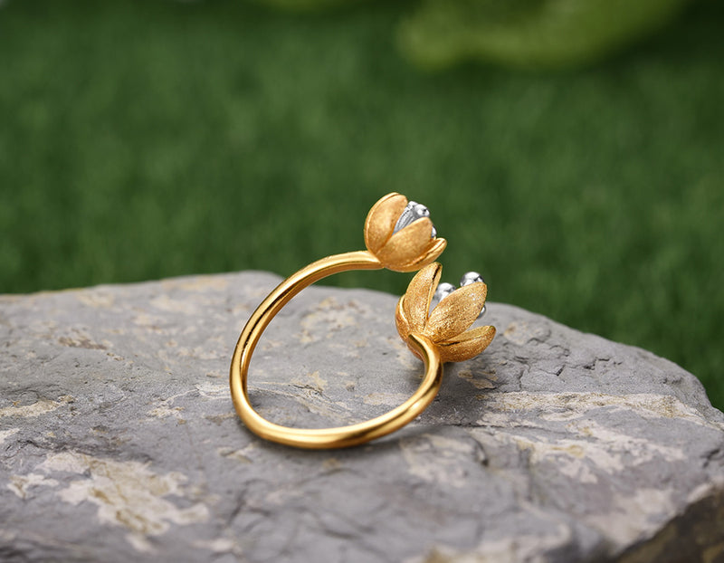 Fresh Flower Rings Sterling Silver | Fresh Blooming Flower Ring - Lotus Fun