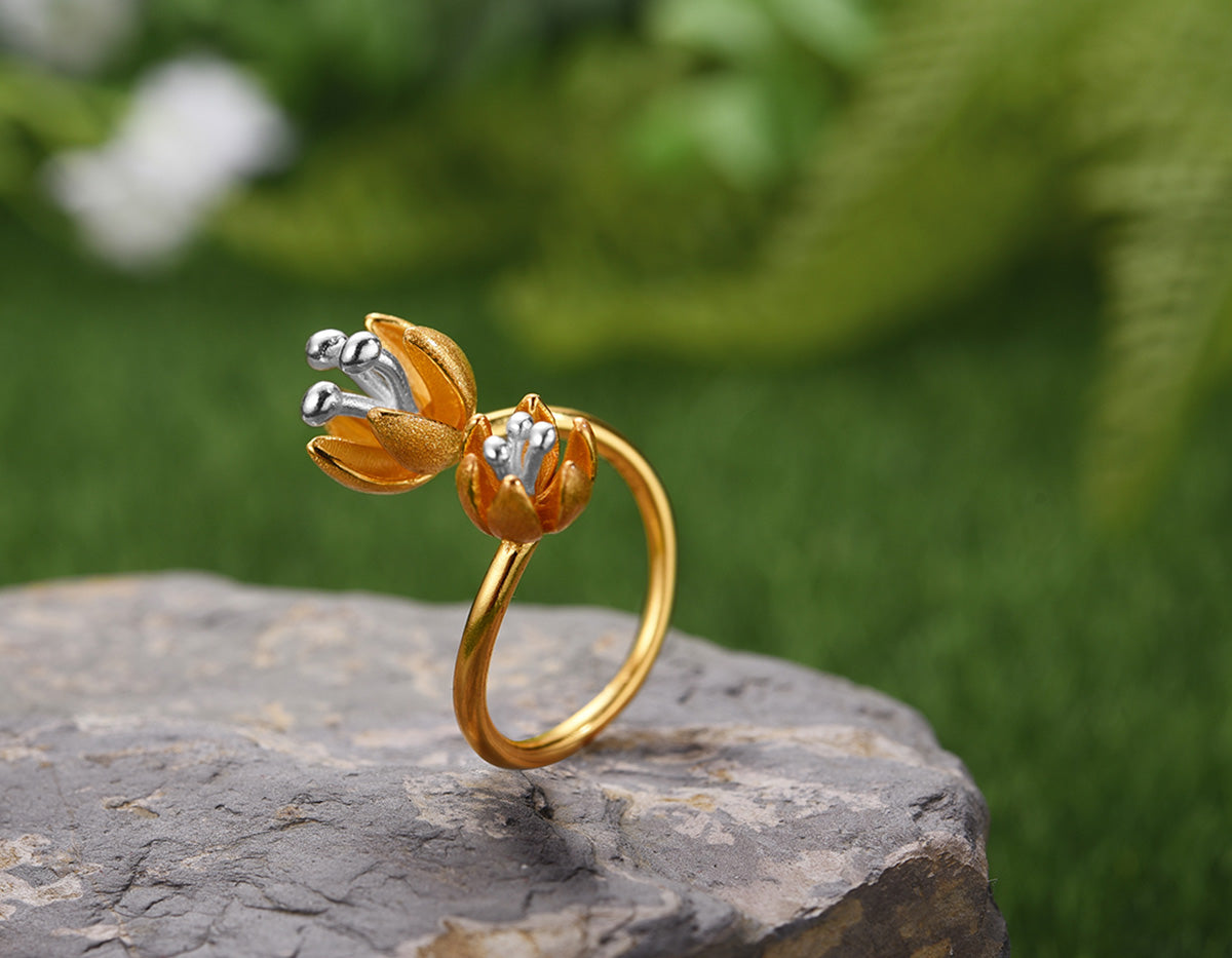 Fresh Flower Rings Sterling Silver | Fresh Blooming Flower Ring - Lotus Fun