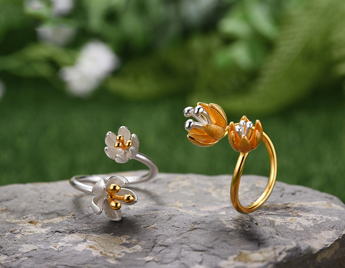 Fresh Flower Rings Sterling Silver | Fresh Blooming Flower Ring - Lotus Fun
