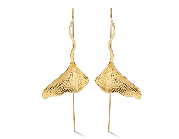 Lotus Fun Orecchini A Goccia In Argento 925 Con Foglia Di Ginkgo, Fatti A Mano, Unici Per Donna