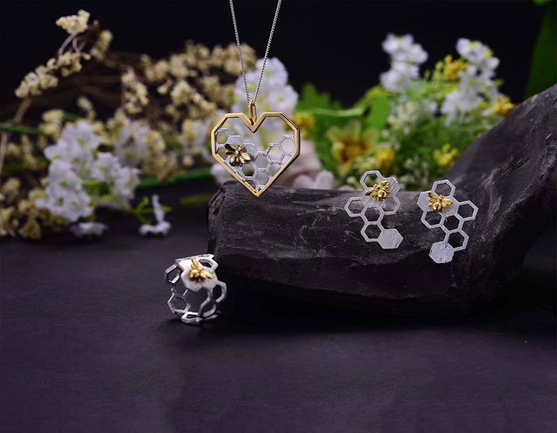 Sterling Silver Honeycomb Jewelry Set Lotus Fun