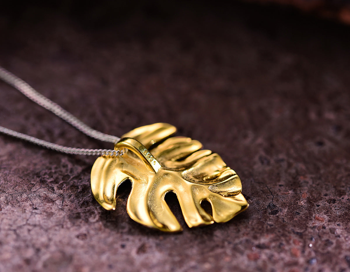 Monstera Sterling Silver Handmade Fine Jewelry 18K Gold Pendant without Necklace for Women Gold
