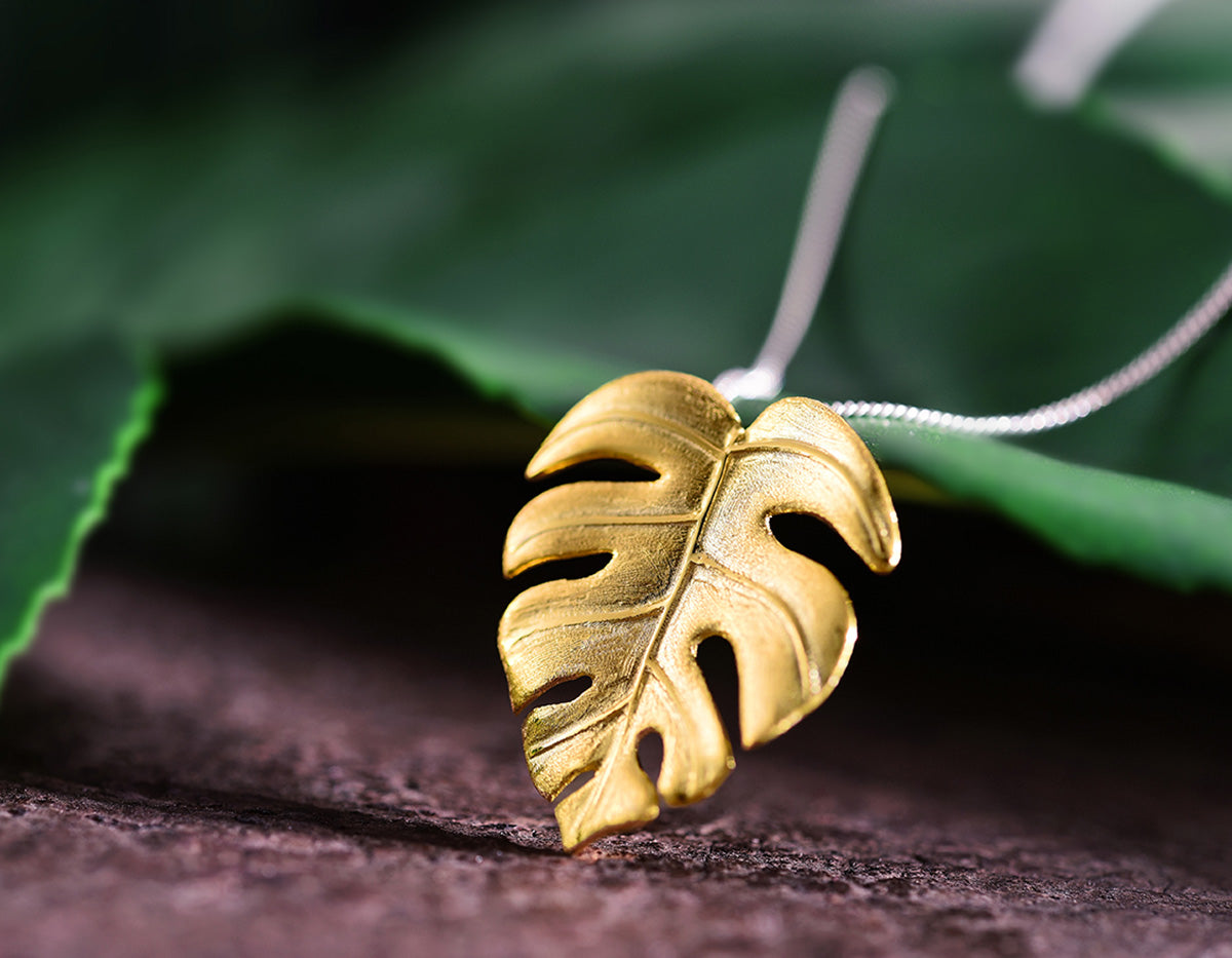 monstera deliciosa gold pendant Monstera Sterling Silver Handmade Fine Jewelry 18K Gold Pendant without Necklace for Women Gold