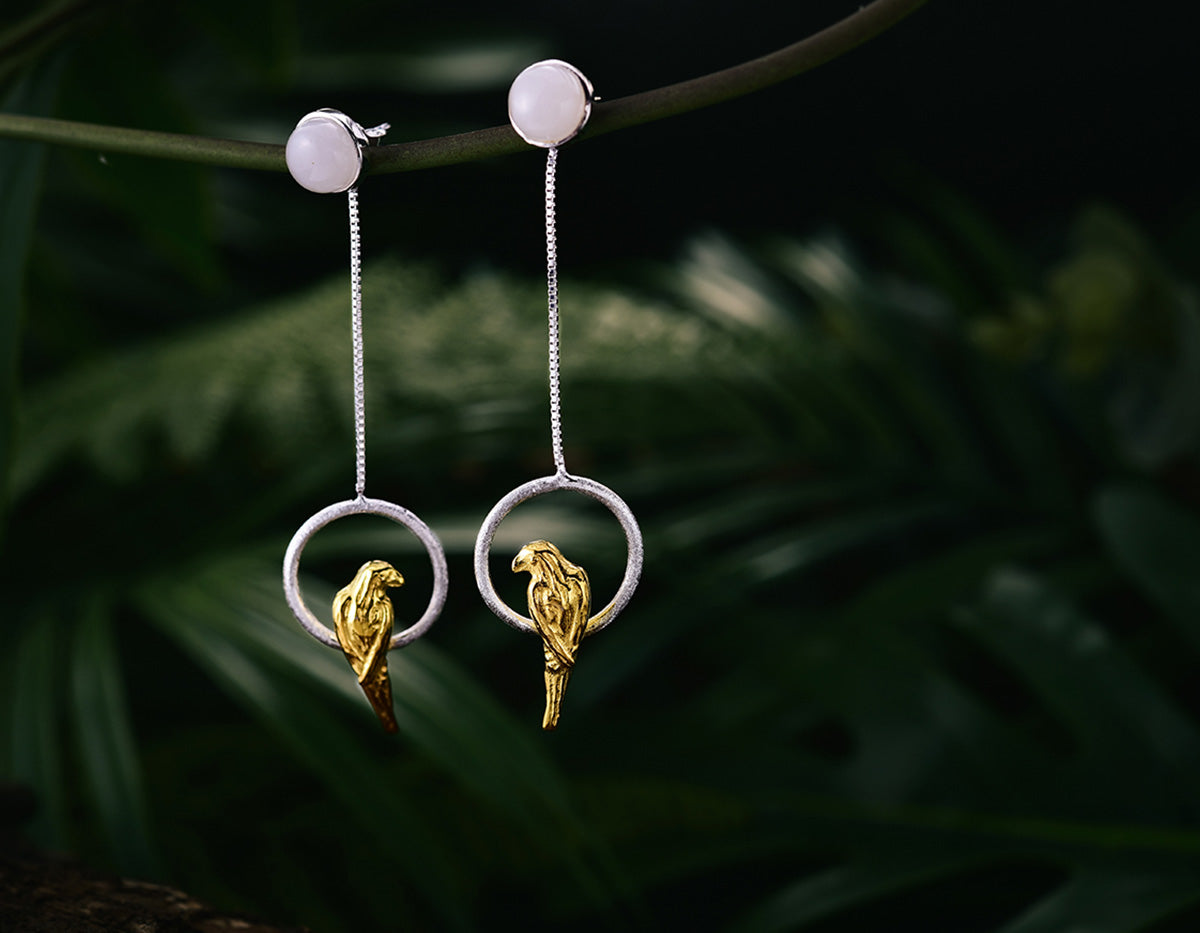 Boucles D'oreilles Femme En Argent Sterling 925 - Perroquets Minimalistes