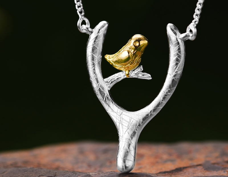 Bird on Wish Bone Necklace